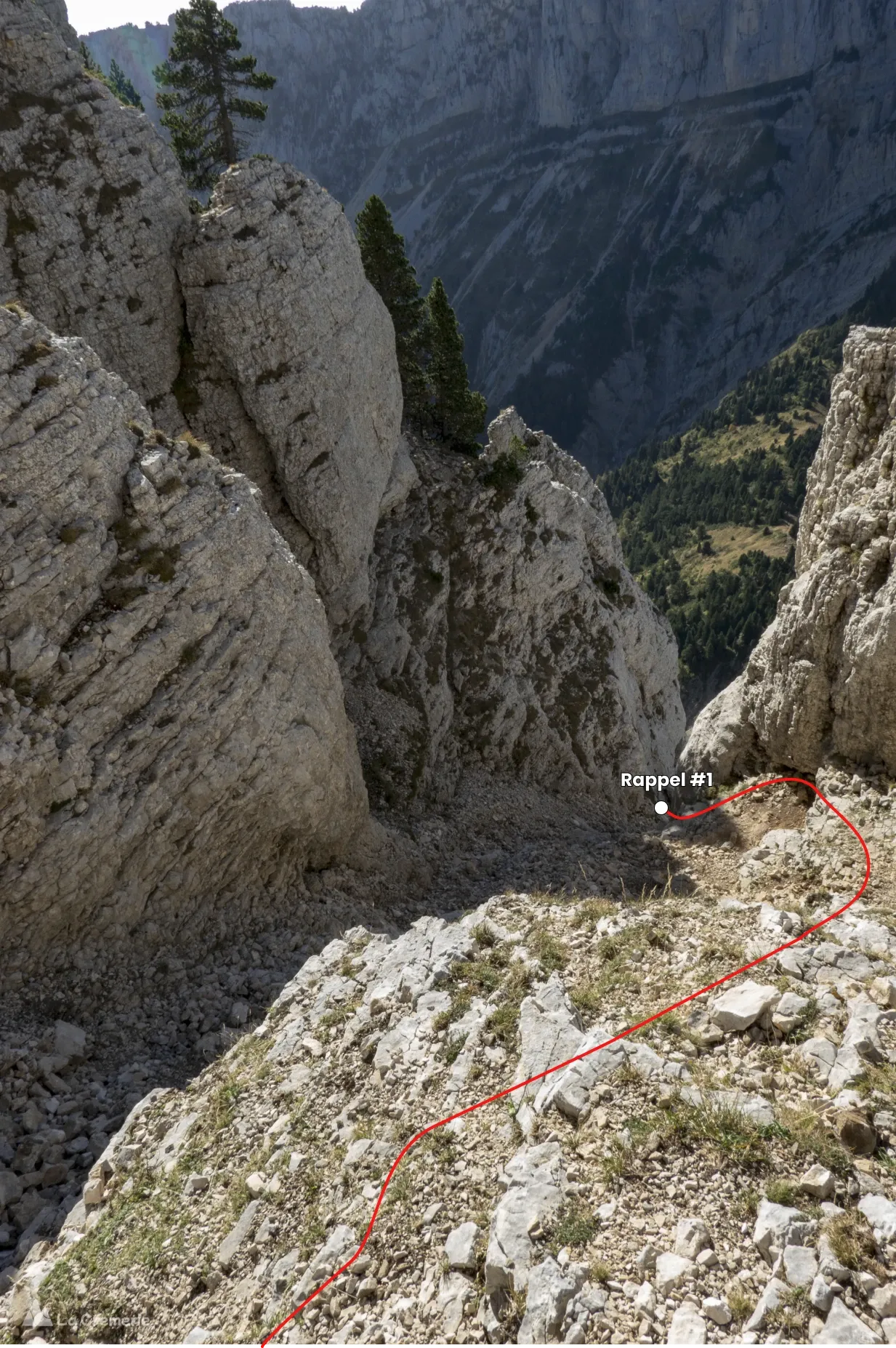 Couloir de l'itinéraire de descente du Mont Aiguille