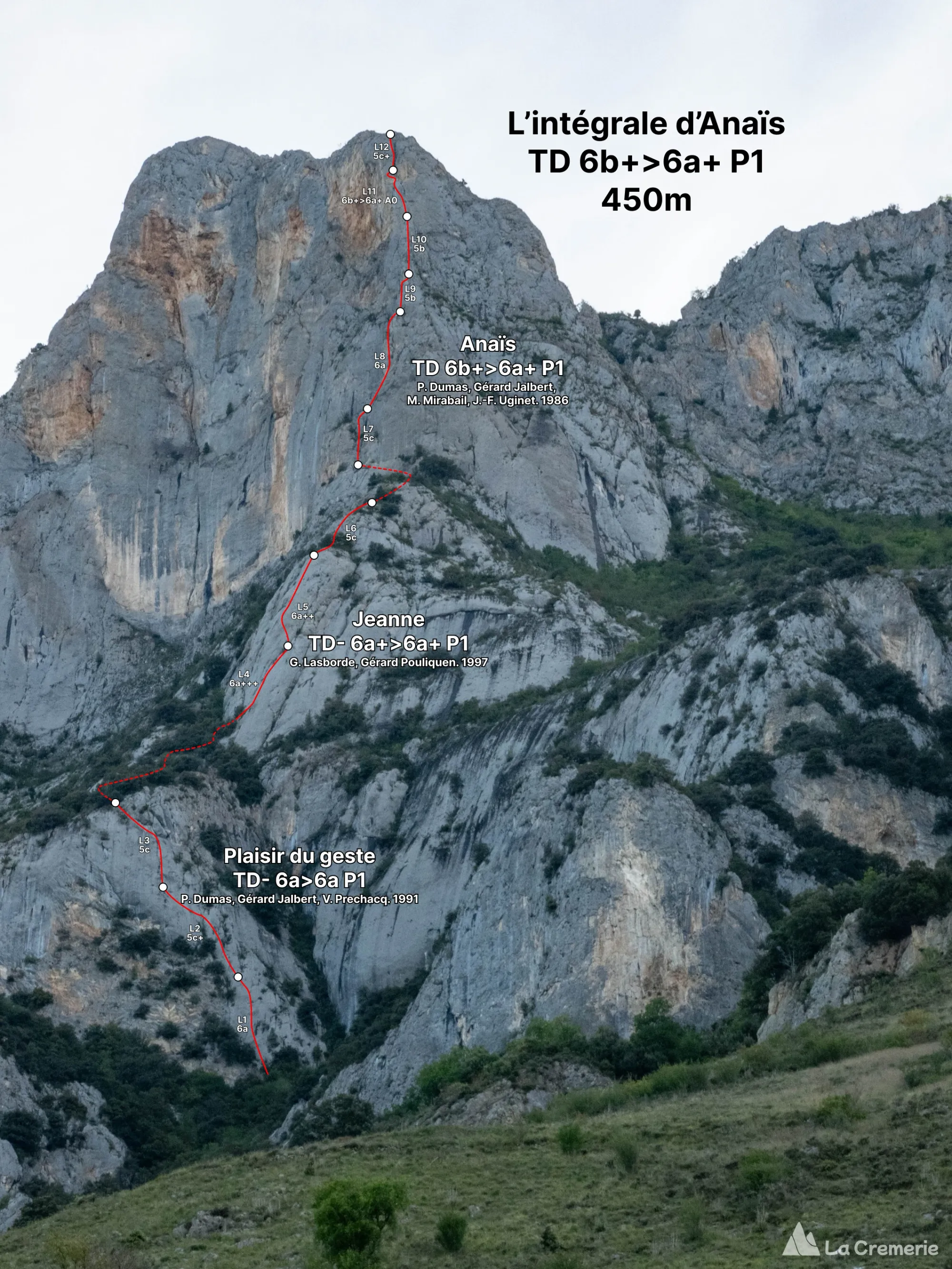 Tracé estimatif de la voie l'Intégrale d'Anaïs à Sinsat en Ariège