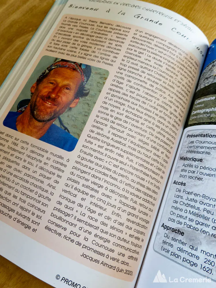 Portrait de Thierry Bienvenu dans le topo Duhaut Escalade choisies Vercors, Chartreuse et Dévoluy